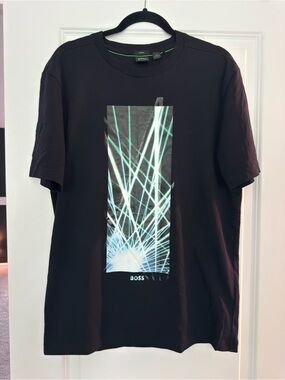 BOSS Black Tee with Blue-Green Laser Graphic